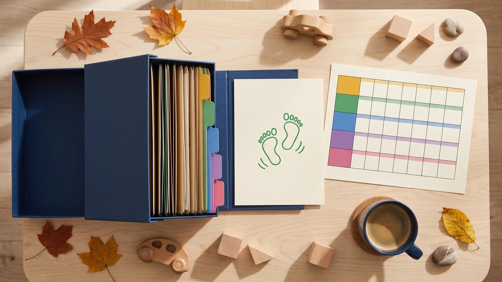 Die Kartenbox der Morgenkreis-Karten auf einem Tisch in der Kita